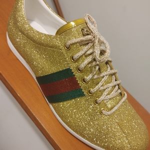 Gucci Bambi Web Glitter Gold Size 9 1/2 G